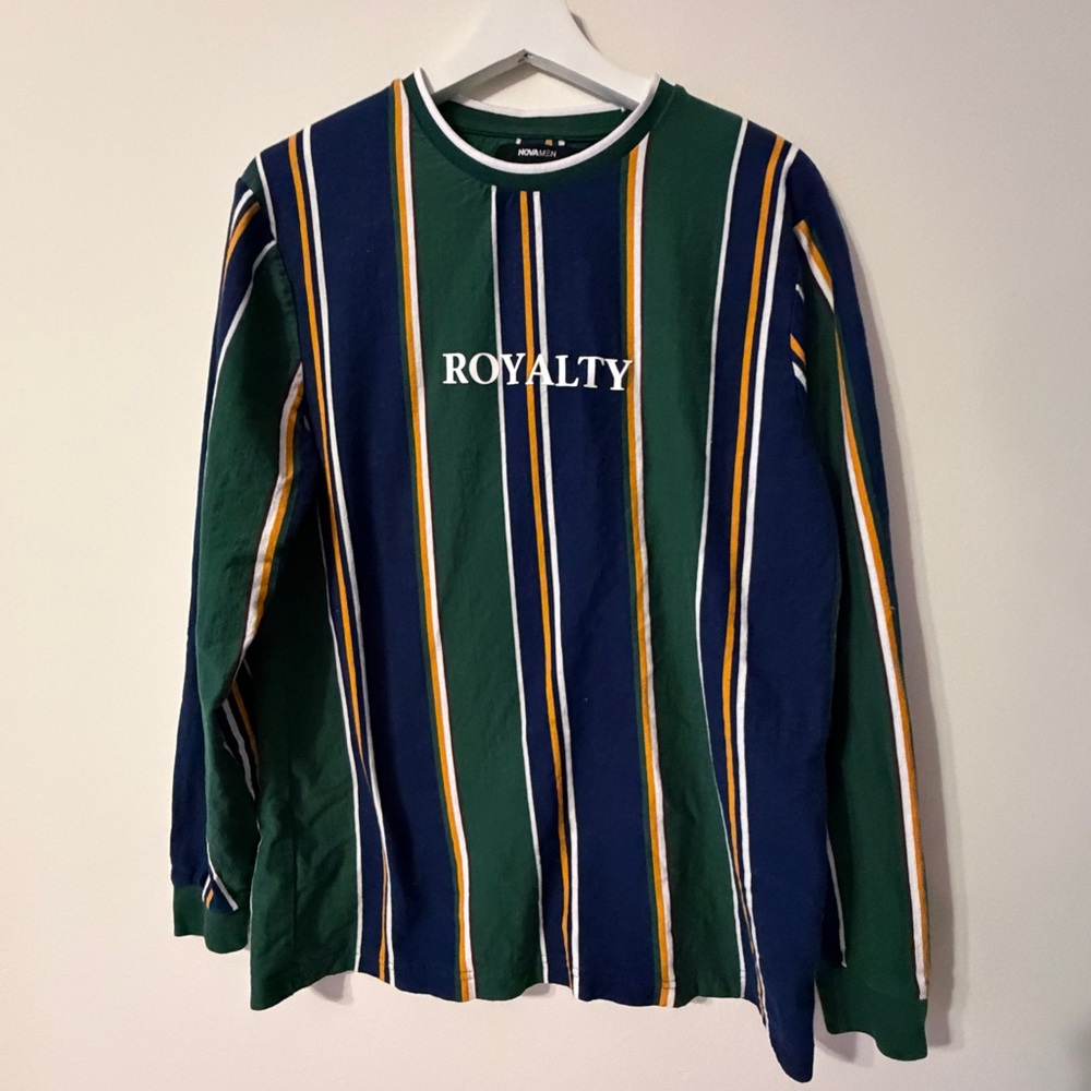 Striped Men Long Sleeve Shirt with 'Royalty' Print by FashionNova in Small size